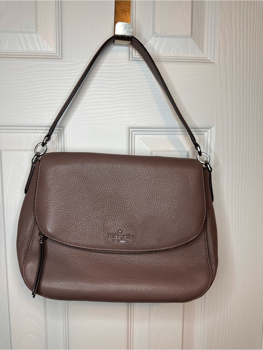 kate spade Pebbled Leather Shoulder Bag in Mauve Brown